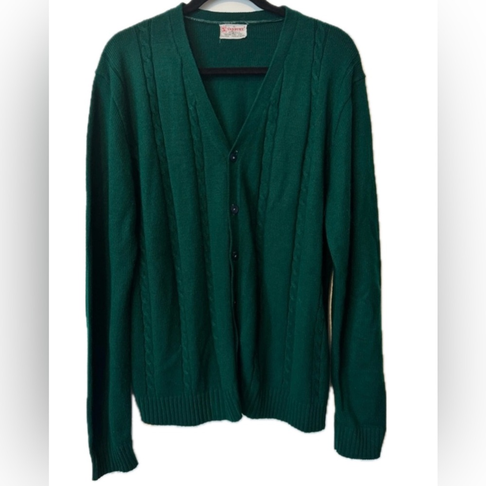 Vintage Van Dyke Green Cable Knit Cardigan Grandpa Dark Academia Unisex Sweater